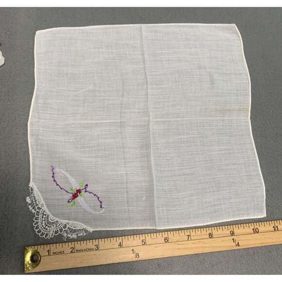 Vintage Assorted Embroidered Floral Handkerchiefs Set of 9 - Picture 3 of 11